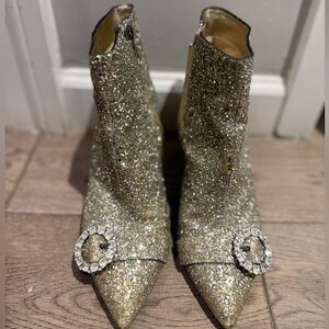 Jimmy Choo glittery boots rhinestone buckle women shoes ankle boots bedazzled